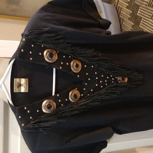 Leather and stud short sleve shirt